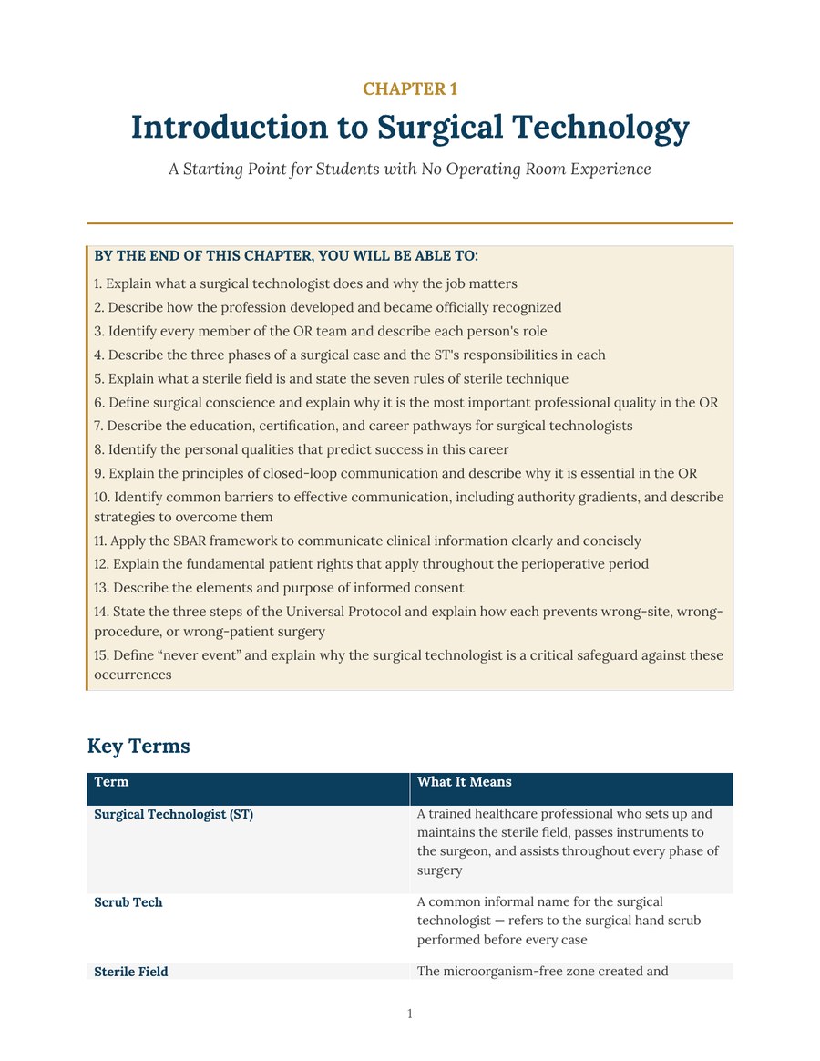Chapter 1 opener with learning objectives and key terms table