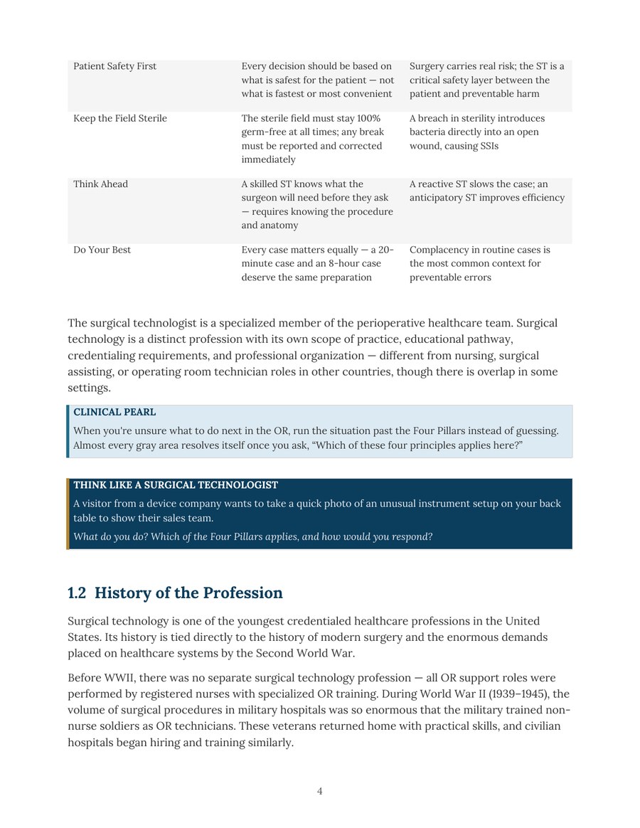 Four Pillars table with Clinical Pearl and scenario callout boxes